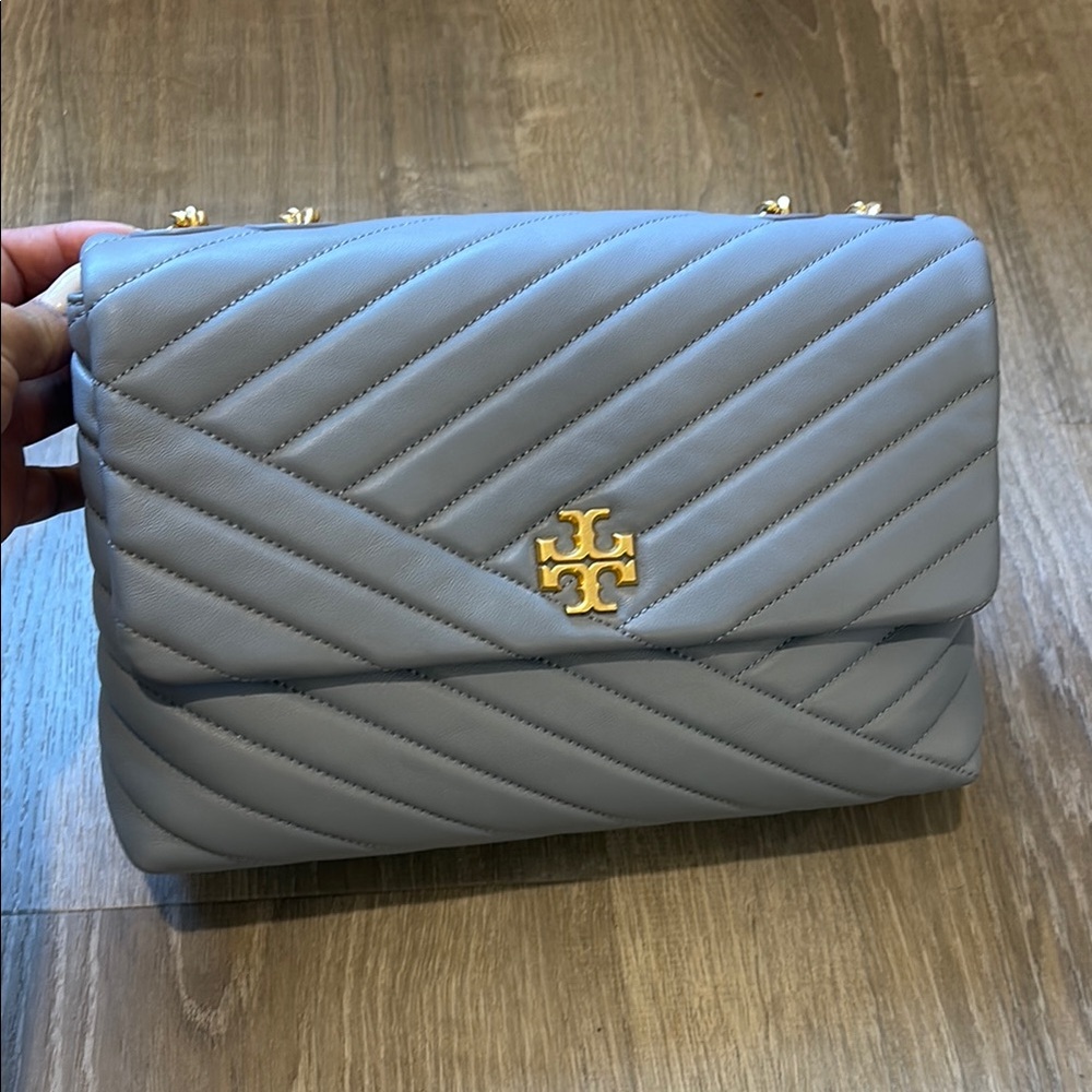 SOLD - Tory Burch Quilted Shoulder Bag in Light Gray Blue